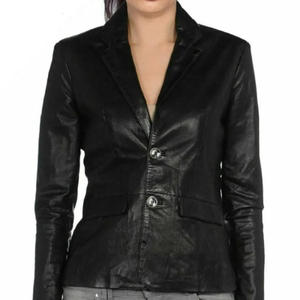 Blazer matelassé en cuir véritable pour femme, coupe ajustée, en peau de mouton de qualité supérieure, motif losanges, veste décontractée et professionnelle, manteau tendance - Product Image 4