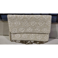 Tas Clutch Wanita 3in1 Motif Leopard dengan Rantai, Buatan Tangan India, Berpayet dan Manik-Manik, Penutup Ritsleting, untuk Pesta Malam