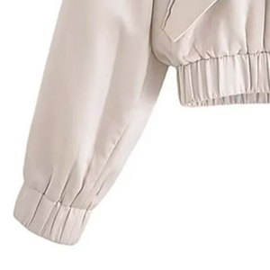 Wholesale Fashion Satin Bomber Jacket for Women Solid Color Zip Up Lightweight Outerwear With Elastic <b>Cuffs</b> and Collar - Product Image 6
