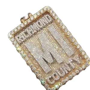 Chapado en oro amarillo estilo Hip Hop VVS Moissanite 31 quilates corte redondo hielo fuera colgante joyería Unisex 925 plata esterlina - Product Image 6