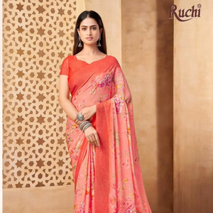 Collection Saree de vêtements décontractés imprimés en mousseline de soie 216 en mousseline de soie légère à la mode Catalogue complet disponible au tarif de gros vêtements décontractés - Product Image 1