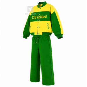 Conjunto deportivo transpirable personalizado de Chi Eta Phi Sorority con logotipo bordado en la parte delantera, conjunto de forro polar de manga larga verde y amarillo para mujer - Product Image 2