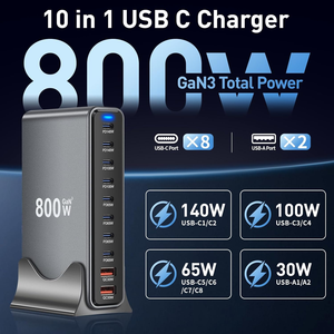 Bloque de cargador <span class=keywords><strong>USB</strong></span> <span class=keywords><strong>C</strong></span> de 800W, estación de carga <span class=keywords><strong>USB</strong></span> <span class=keywords><strong>C</strong></span> multipuerto de 10 puertos, cargador de pared para portátil de escritorio, GaN PD para iPhone 16 15 - Product Image 2