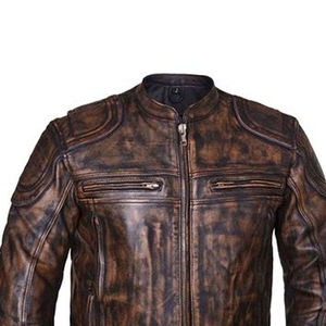 2025 nueva llegada personalizada de cuero de vaca genuino Vintage elegante estilo de rayas con cremallera larga chaqueta de motociclista - Product Image 3