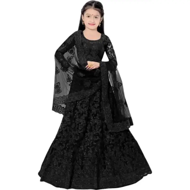 लड़कियों के लिए ट्रेंडी इनडो-वेस्टर्न ब्लैक कलर लेहेंगा चोली पोशाक भारत में उपलब्ध