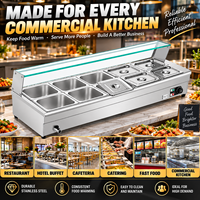 Bain-marie électrique commercial 1800W 220V à 10 bacs en acier inoxydable avec couvercle en verre, chauffe-plats de comptoir pour buffet