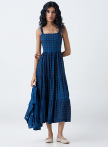 Vestido a cuadros azul oscuro con chaqueta Bombay Paisley - Product Image 2