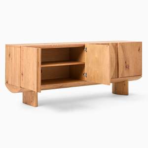 ตู้ไซด์บอร์ดไม้สักแท้สไตล์โมเดิร์นสีไม้ธรรมชาติ 4 บาน สำหรับใช้ภายในห้องครัว ห้องรับประทานอาหาร โรงแรม และห้องนั่งเล่น - Product Image 5