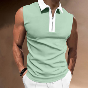 Camiseta elástica de gran tamaño para hombre, Polo de fitness sin mangas, de rayas sólidas, top de moda de calle para invierno, novedad de verano - Product Image 4