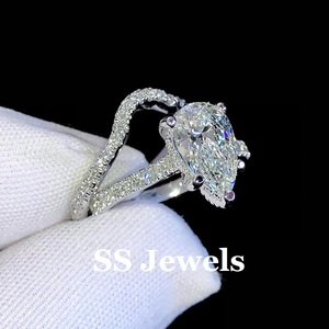 แหวนหมั้นเพชรโมอิส VVS1สำหรับผู้หญิงมีง่ามตัดลูกแพร์925ชุบโรเดียมสีเงินสำหรับงานแต่งงาน - Product Image 6