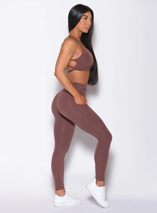 Custom Wholesale Chocolate Barbell <b>Legging</b> With Right Side Pocket Elastic Waist Athletic Active Wear Gym Yoga <b>Leggings</b> For Women - Product Image 2