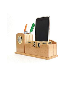 Nouveau support de stylo en bois artisanal avec horloge et porte-cartes de visite pour bureau, maison, entreprises, écoles, de qualité supérieure - Product Image 2