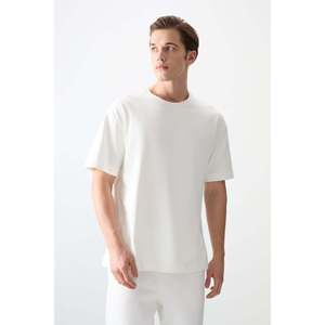 T-shirt basique pour homme Air Jones, écru, 100% coton, épais, doux, texturé, coupe ample - Modèle 88353 - Product Image 1
