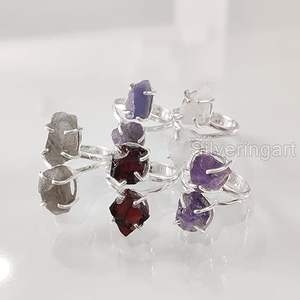 Bague pour femme en pierre brute, améthyste naturelle, pierre de lune, tanzanite, grenat, bijoux fantaisie, bague en argent sterling 925 - Product Image 2