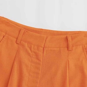 กระโปรงขาสั้นผ้าลินินผสมสไตล์ลำลองสำหรับผู้หญิง ฤดูใบไม้ร่วง 2023 เอวสูง เป็นมิตรกับสิ่งแวดล้อม ระบายอากาศได้ดี แห้งเร็ว แต่งระบาย - Product Image 4