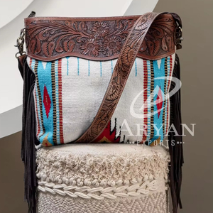 Best Selling Hand Tooled Saddle Blanket Genuine Leather Crossbody Bag Western Women Conceal Carry Purse Premium Quality Handbag - Product Image 1