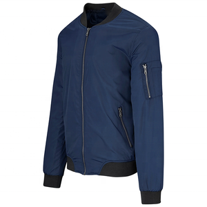 Chaqueta Bomber Azul Marino para Hombre, Corte Regular, Cierre de Cremallera, Color Sólido, Estilo Casual, Cuello Mao, Transpirable, Resistente al Viento, Lana - Product Image 2