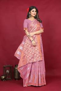 Sari en soie de Varanasi royal et riche avec de la soie de lin pur avec un magnifique sari imprimé numériquement - Product Image 4