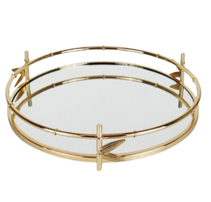 Plateau décoratif en métal et miroir à bordure dorée Plateau de miroir de forme arrondie de Noël pour servir dans les hôtels - Product Image 4