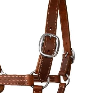 Licol pour cheval en cuir épais marron à triple couture réglable double, disponible dans toutes les tailles et couleurs personnalisées - Product Image 3