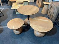 Tables Modernes en Bois Massif Finition Antique Base Sphérique Plusieurs Finitions Écologiques Durables Ensemble Salon Entrée Appartement Lune Étoile