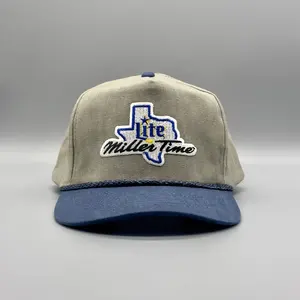 Parche tejido de 5 paneles unisex con logo de ala curva, alta calidad, color beige/Azul, perfil medio, gorra Snapback de proveedor de Vietnam - Product Image 1