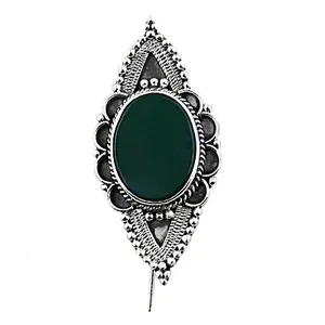 Broche en argent 925 avec cristaux d'onyx vert, strass, perles, motif floral, bijoux de déclaration pour femmes - pour cadeaux - Product Image 2