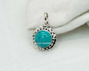 925 pendentif fin en argent sterling massif et breloques décembre pierre de naissance bleu turquoise style fleur avec réglage de lunette - Product Image 4