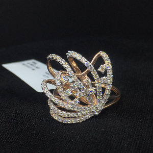 Anillo clásico de oro rosa para mujer de 14 quilates inspirado en la corona con ajuste de puntas de diamantes de corte redondo brillante para celebraciones de fiestas - Product Image 1