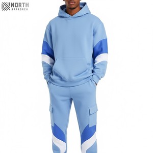 100% Cotton Fleece <b>Distressed</b> Embroidery Breathable Hooded Tracksuits for Men Flare Sweat Pants Hoodie Set Puff Printing Logo - Product Image 1