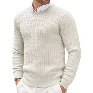Pull en maille de haute qualité, style hiver, pour homme, col rond, câble, 100% laine, pull en maille pour homme, logo brodé - Product Image 1