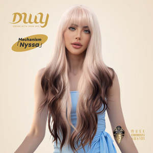 Nyssa-DWY Mirascalp Wave Pink Gradient <b>Brown</b> Lace Front Synthetic <b>Wig</b> Transparent Lace Small Cap High Water Wave Glueless Bangs - Product Image 1