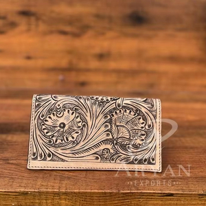 Nueva billetera tallada a mano, billetera plegable de cuero de vaca, billeteras florales, diseño de cuero mecanizado para mujer, billetera de cuero genuino - Product Image 1