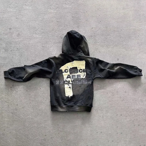 Ensemble Homme Personnalisé Hiver en Polaire de Coton Zip Intégral Strass Délavé Effet Soleil Taille Double Ample Délavage Acide Short et Sweat à Capuche - Product Image 5