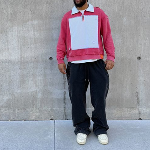 Polos de manga larga desgastados rasgados con lavado ácido de bloque de color de algodón para hombres personalizados de fabricantes de ropa para hombres - Product Image 2