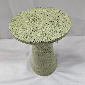Functional <b>Coffee</b> <b>Table</b> Made of Speckled Green Terrazzo Flat <b>Circular</b> Top and a Tapered Pedestal Base for a Modern Aesthetic - Product Image 3