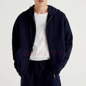 High Quality Men's Zipper <b>Hoodie</b> Embroidered Winter Thermal Streetwear Style Drop Shoulder Solid Pattern Print 100% Heavy Cotton - Product Image 6