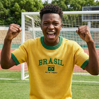 T-shirt en tricot de football personnalisé OEM, 100% coton, manches courtes, haut décontracté avec logo brodé personnalisé pour le club de football brésilien