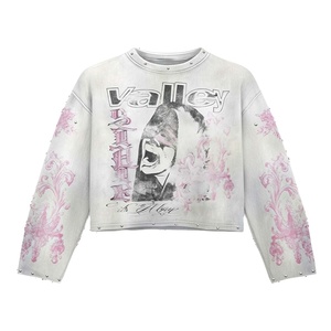 Sudadera recortada Valley para mujer Invierno Gráfico personalizado con mangas florales 100% Algodón Fleece Ecológico - Product Image 2