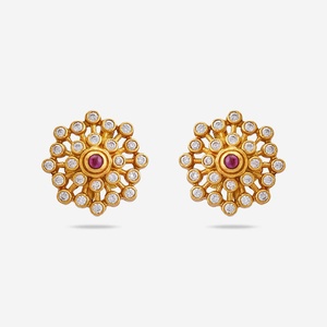 <b>Silver</b> Temple Yellow Gold Bezel Setting Diamond <b>Stud</b> and Hoop Earrings 165767 Trendy Flower Shape for Engagement - Product Image 5