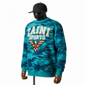 Sudadera de Hombre de Primera Calidad, 300 GSM, Felpa Gruesa, Estampado de Camuflaje Azul, Logotipo Personalizado Cosido, Sudaderas Básicas - Product Image 3