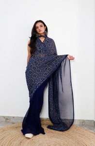 LISTO PARA LLEVAR INDIAN GEORGETTE SAREE CON HERMOSO ESTAMPADO Y BLUSA UNSTICH - Product Image 3