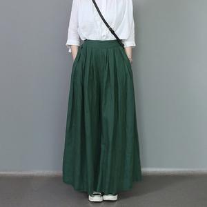 Pantalon large en lin professionnel et décontracté pour femme taille haute mi-long avec fermeture élastique Style avant plat coupe ample - Product Image 5