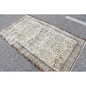 Turkish Vintage Rug 4x6.7 ft (122x205 cm), <b>Brown</b> <b>Wool</b> Rug - Product Image 2