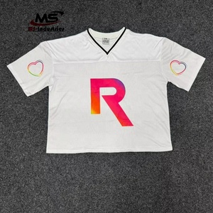 Camiseta de fútbol americano de alta calidad personalizada, fabricante de camiseta de béisbol deportiva de malla de gran tamaño, camiseta de corte cuadrado recortada para hombre - Product Image 1