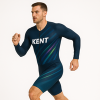 Traje de triatlón sublimado de manga larga para hombre y mujer, traje de carrera ligero de una pieza con cremallera, tela que absorbe la humedad