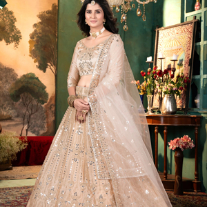 Lehenga ที่สวยงามและได้รับความนิยมมากที่สุดด้วยการปักที่สวยงามปักลายรหัสและงานปักเลื่อมหนัก - Product Image 1