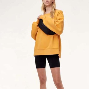 Sweat-shirt décontracté à manches longues et épaules tombantes, col rond, uni, surdimensionné, couleur jaune, en coton, pour femmes, vente en gros - Product Image 2