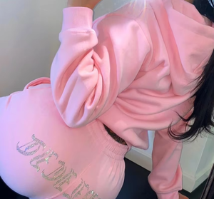 Gran oferta 2025, chándales con logotipo de diseño personalizado, pantalones de chándal con diamantes, y sudaderas con capucha para mujer joggers, conjunto de chándal con diamantes de imitación - Product Image 5