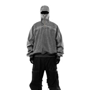 เสื้อมีฮู้ดแฟชั่นสำหรับผู้ชายผ้าคอตตอนผสมทำจากผ้าฝ้ายผ้าเทอร์รี่ฝรั่งเศสแบบขาด - Product Image 6